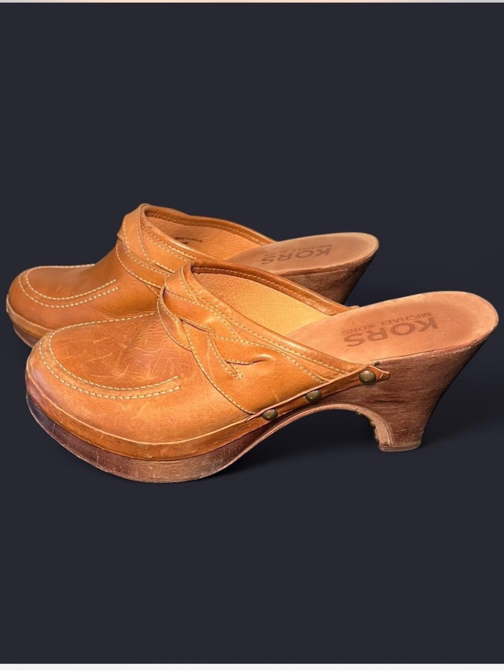 Michael Kors Boho Tan Leather Braided Strap Clog Mules Size 8M